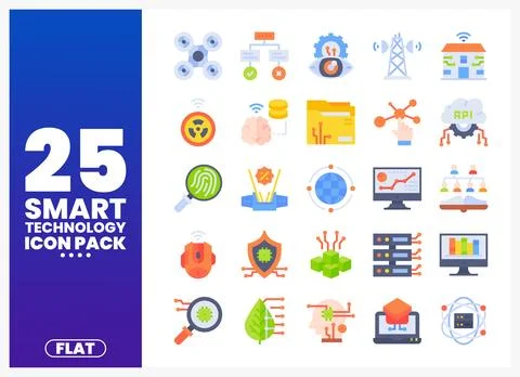 Smart Technology Icons with Flat Design Elements and Futuristic Concepts Stock Illustration