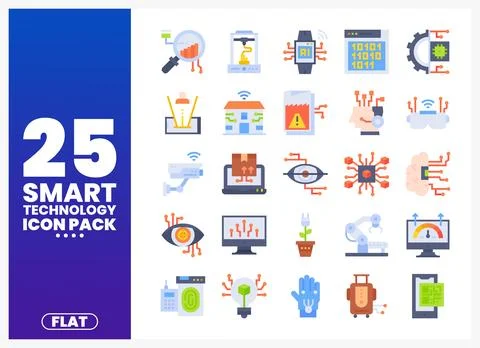 Smart Technology Icons Flat Design Collection Stock Illustration