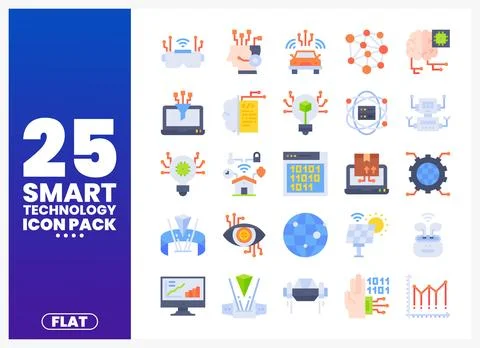 Smart Technology Icons Flat Pack Collection Stock Illustration