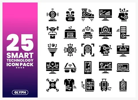 Smart technology icons in a glyph pack. digital illustrations against a gra.. Stock Illustration