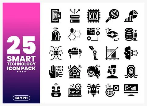 Smart technology icons in a glyph pack. representing innovation and digital.. Stock Illustration