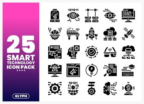 Smart Technology Icons Glyph Pack for digital presentation Illustrazione stock