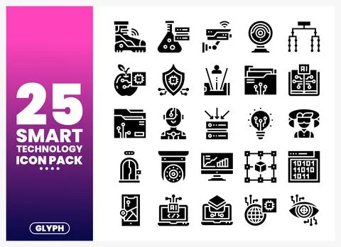 Smart Technology Icons Glyph Pack Collection Stock Illustration
