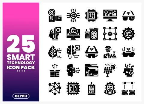 Smart technology icons. glyph set. technology and innovation collection. Stock Illustration