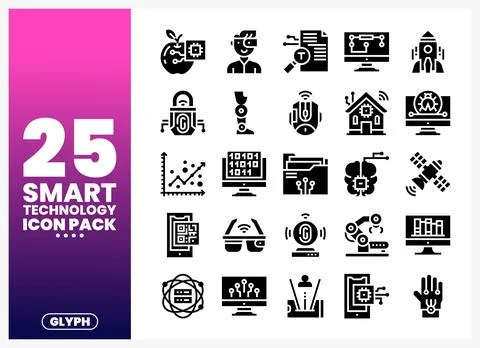 Smart technology icons in glyph style on white background イラスト素材