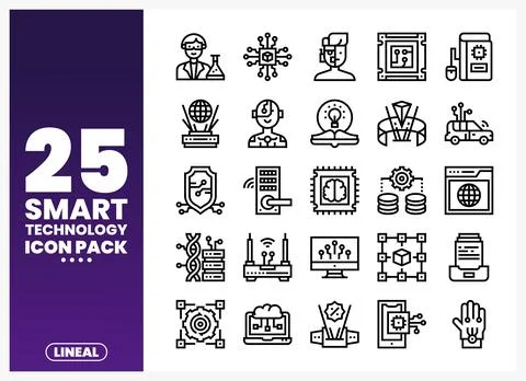 Smart Technology Icons with a gradient purple background. representing dive.. Stock Illustration