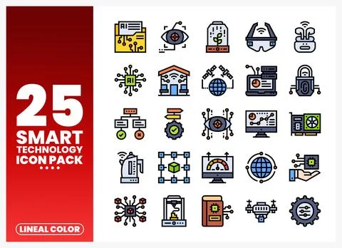 Smart technology icons. graphic design. clean lineal color style. Stock Illustration