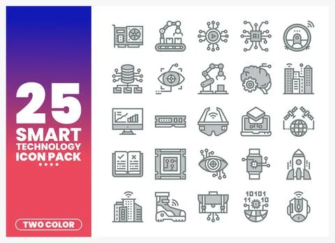 Smart technology icons in grey two-color style. Collection of modern digita.. Ilustración de archivo