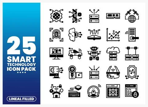 Smart technology icons in lineal filled style on a blue gradient background.. Stock-Illustration