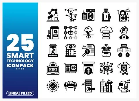 Smart Technology Icons in Lineal Filled Style Illustrazione stock