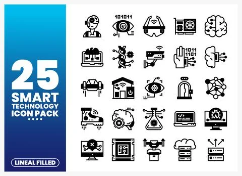Smart Technology Icons Lineal Filled Pack Stock Illustration
