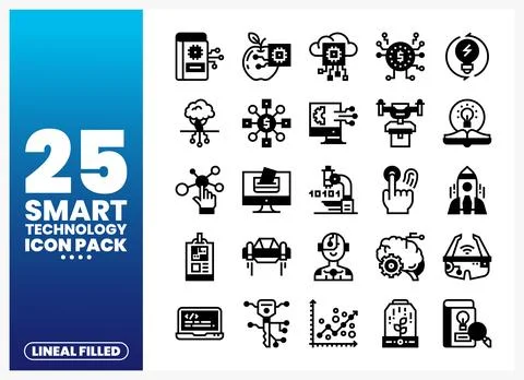 Smart Technology Icons in Lineal Filled Style. Digital Innovation and Futur.. Stock Illustration