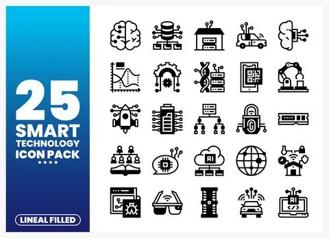 Smart Technology Icons Lineal Filled Set Stock Illustration