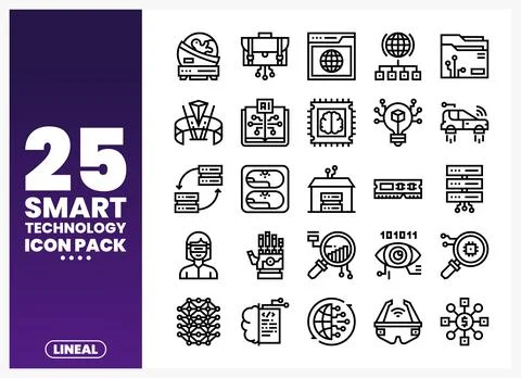 Smart technology icons in a linear style. abstract collection of digital in.. Illustrazione stock