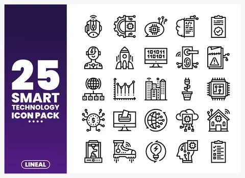 Smart Technology Icons - Modern Vector Line Art Pack Stock Illustration
