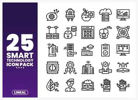 Smart technology icons. outlined vector set on white background. Stock Illustration