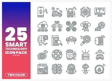 Smart Technology Icons Pack with AI. Cloud. and Drones Stock Illustration
