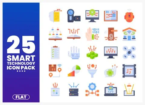 Smart Technology Icons Pack with AI. data. and robotics illustrations Stock Illustration