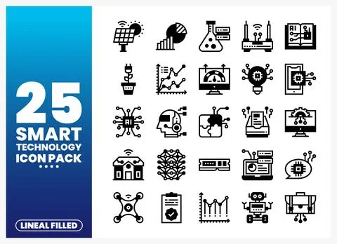 Smart Technology Icons Pack with AI and Robotics Stock Illustration