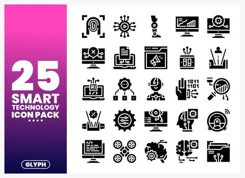 Smart Technology Icons Pack with Digital and AI Concepts Illustrazione stock