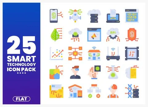 Smart Technology Icons Pack Featuring AI. IoT. and Data Stock Illustration