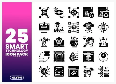Smart Technology Icons Pack featuring a drone. AI. and IoT concepts Stock Illustration