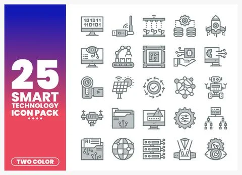 Smart Technology Icons Pack featuring AI. Robotics. and Data Stock Illustration