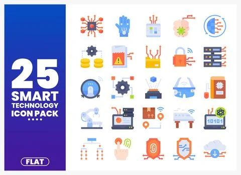 Smart Technology Icons Pack. Flat Design. Digital Innovation 库存插图