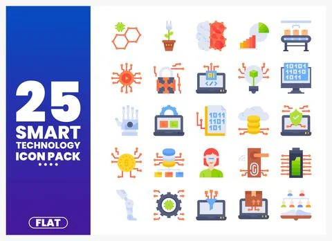 Smart Technology Icons Pack with Flat Design Stock Illustration
