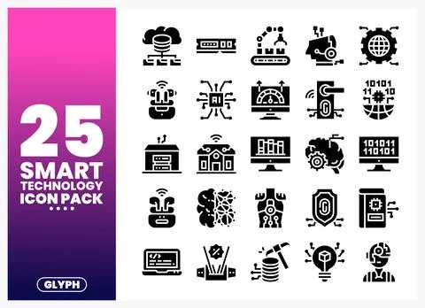 Smart Technology Icons Pack Glyph Set Stockillustratie