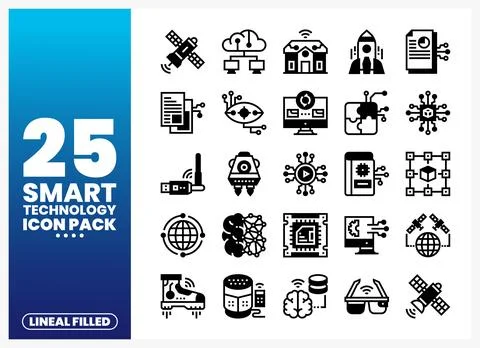 Smart Technology Icons Pack with Lineal Filled Style Stock Illustration
