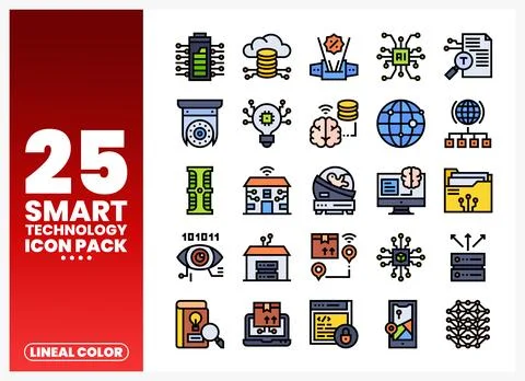 Smart technology icons pack with lineal color design イラスト素材
