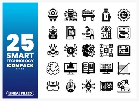 Smart Technology Icons Pack. Lineal Filled Style Stock Illustration
