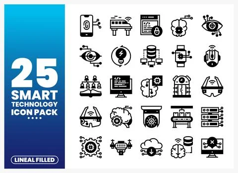 Smart Technology Icons Pack in Lineal Filled Style Stock Illustration