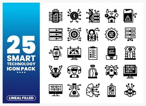 Smart Technology Icons Pack with Linear Filled Style Stock Illustration