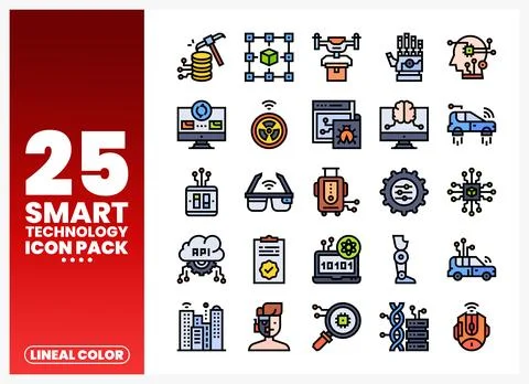 Smart technology icons pack. representing innovation and digital future. Li.. Stock Illustration