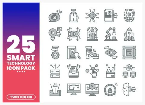 Smart Technology Icons Pack with Two Color Design Stock Illustration