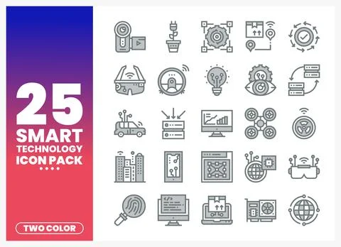 Smart Technology Icons Pack Two-Color Vector Stock Illustration
