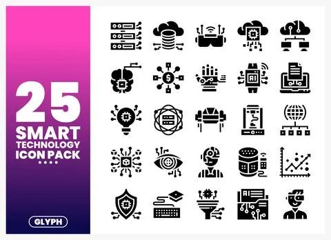 Smart technology icons on a pink and white gradient background. Collection .. Stockillustratie