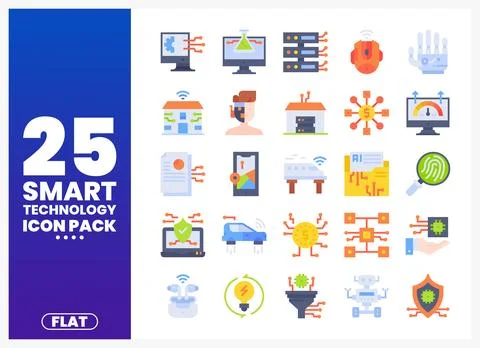 Smart technology icons presented on a clean. flat background Stock Illustration