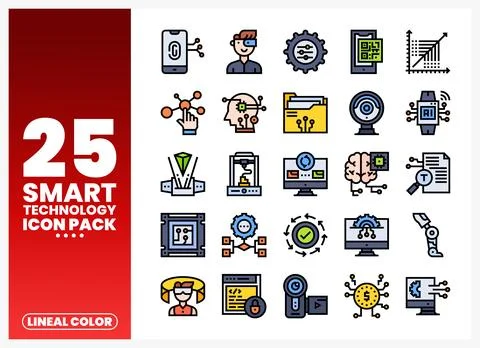 Smart Technology Icons presented in lineal color style Illustrazione stock