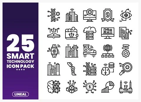 Smart technology icons presented linearly on a gradient background Stock Illustration