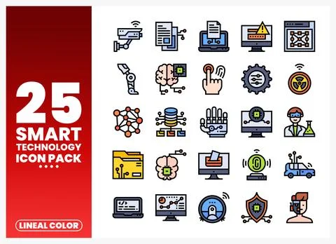 Smart technology icons presented on a white background with red gradient si.. 스톡 일러스트