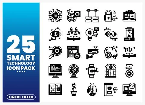 Smart Technology Icons Representing AI. Security and Innovation Stock Illustration