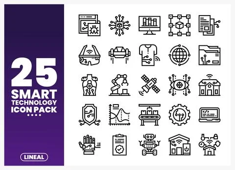 Smart technology icons representing industry. AI. and robotics on a white b.. Stock Illustration