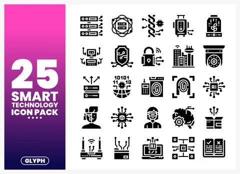 Smart Technology Icons Set Featuring AI. Robotics. and IoT Stock Illustration