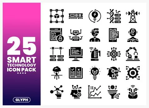 Smart Technology Icons Set Glyph Style on Gradient Background Illustrazione stock