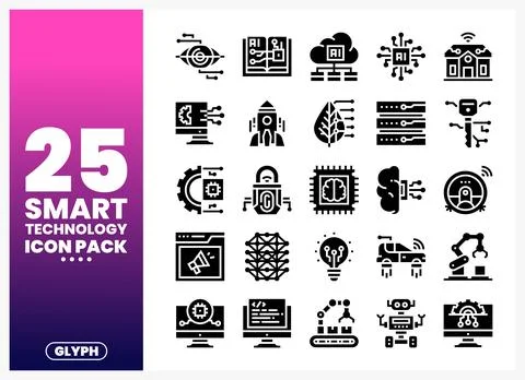Smart Technology Icons Set on White Background Stock Illustration