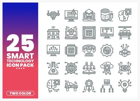 Smart Technology Icons in Two Color Style Stock Illustration