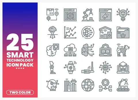 Smart Technology Icons Two-Color Pack Stock Illustration